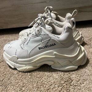 BALENCIAGA Triple S Sneakers all over logo white with black writing